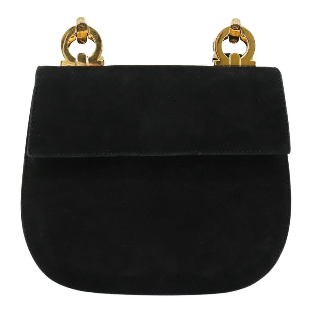 Salvatore Ferragamo Suede Gancini Shoulder Bag Black